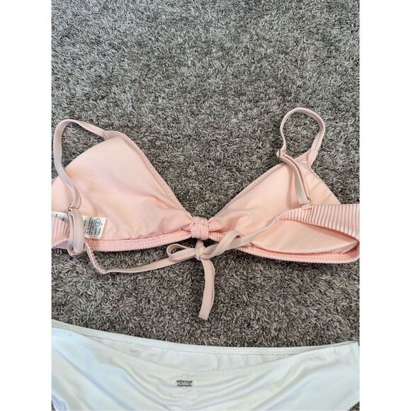 Hollister Swim/VS Pink Bikini Set Mix Match Pink/White Low Rise Knot Front L/M - Picture 5 of 11